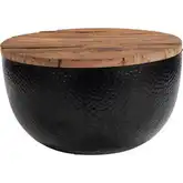 Duskan Storage Coffee Table in Natural Rustic Wood & Black Hammered Iron
