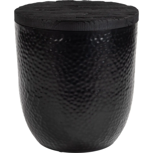 Duskan Storage Side Table in Black Rustic Wood & Hammered Iron
