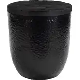 Duskan Storage Side Table in Black Rustic Wood & Hammered Iron