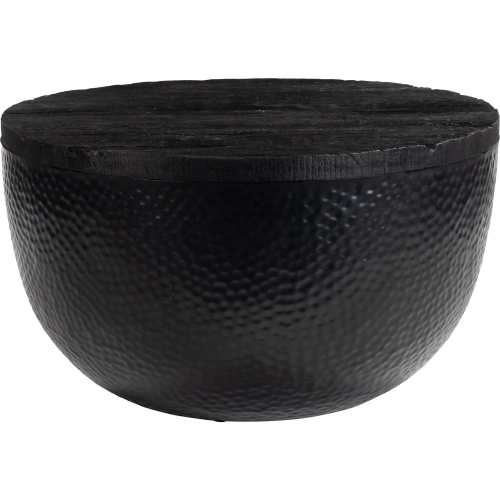 Duskan Storage Coffee Table in Black Rustic Wood & Hammered Iron