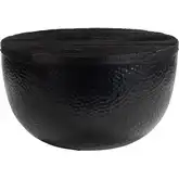 Duskan Storage Coffee Table in Black Rustic Wood & Hammered Iron