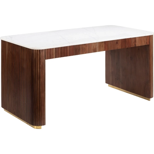 Obeah Desk White Marble & Walnut Finish Wood