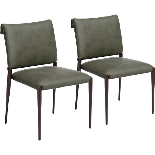 Freesia Dining Chair in Olive Green Vegan Leather & Bronze Metal (Set of 2)