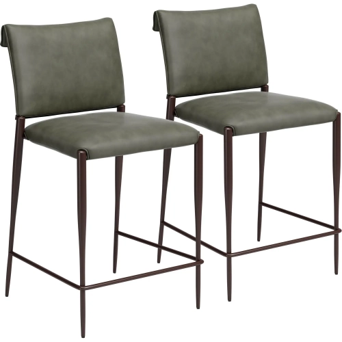 Freesia Counter Stool in Olive Green Vegan Leather & Bronze Metal (Set of 2)