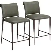 Freesia Counter Stool in Olive Green Vegan Leather & Bronze Metal (Set of 2)