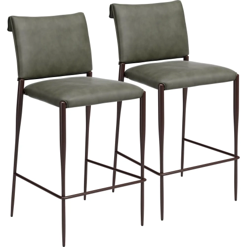 Freesia Bar Stool in Olive Green Vegan Leather & Bronze Metal (Set of 2)