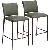 Freesia Bar Stool in Olive Green Vegan Leather & Bronze Metal (Set of 2)