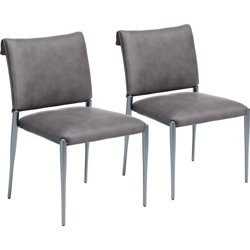 Freesia Dining Chair in Charcoal Gray Vegan Leather & Metal (Set of 2)