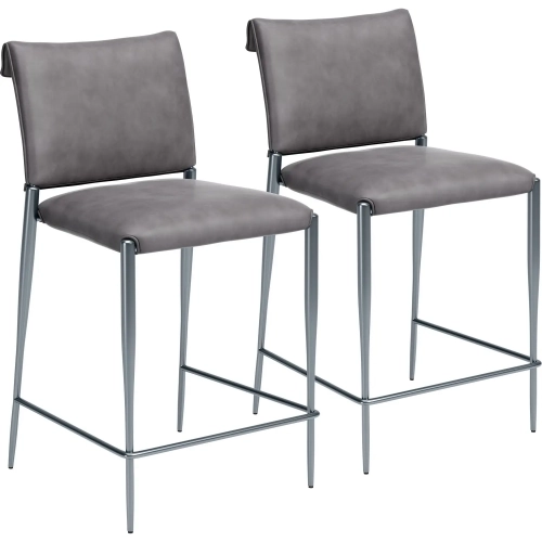 Freesia Counter Stool in Charcoal Gray Vegan Leather & Metal (Set of 2)