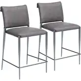 Freesia Counter Stool in Charcoal Gray Vegan Leather & Metal (Set of 2)