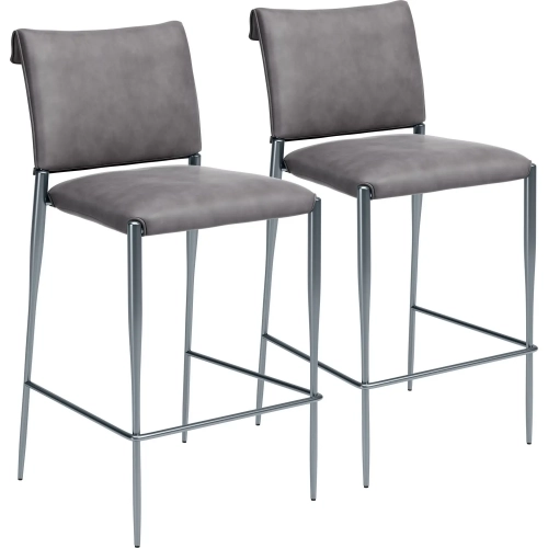 Freesia Bar Stool in Charcoal Gray Vegan Leather & Metal (Set of 2)