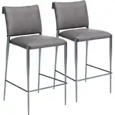 Freesia Bar Stool in Charcoal Gray Vegan Leather & Metal (Set of 2)