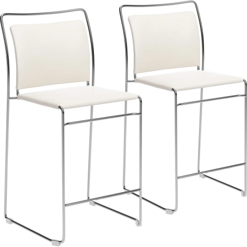 Verbena Counter Stool in Cream Vegan Leather & Gray Steel (Set of 2)