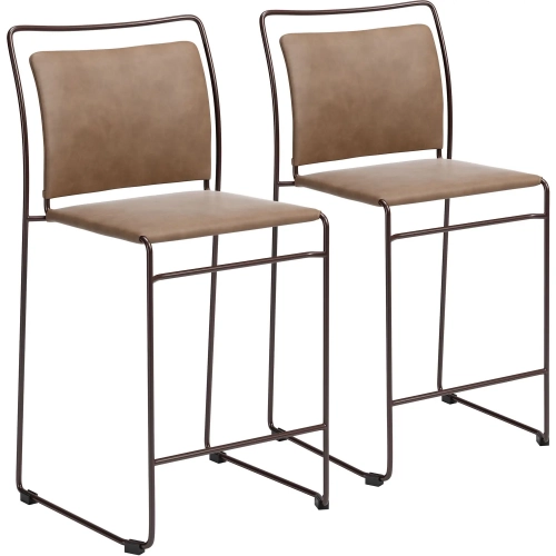 Verbena Counter Stool in Brown Vegan Leather & Brown Steel (Set of 2)