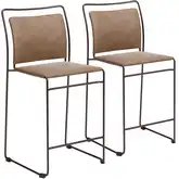 Verbena Counter Stool in Brown Vegan Leather & Brown Steel (Set of 2)