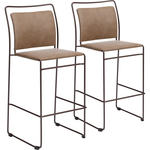 Verbena Bar Stool in Brown Vegan Leather & Brown Steel (Set of 2)