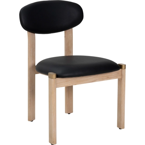 Rilou Dining Chair in Black Vegan Leather & Washed Wood (Set of 2)
