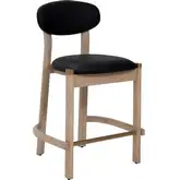 Rilou Counter Stool in Black Vegan Leather & Washed Wood (Set of 2)