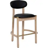 Rilou Bar Stool in Black Vegan Leather & Washed Wood (Set of 2)