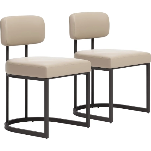 Velar Dining Chair in Beige Vegan Leather & Gray Steel (Set of 2)