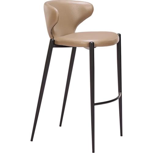 Lino Bar Stool in Taupe Brown Vegan Leather & Black Steel (Set of 2)