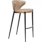 Lino Bar Stool in Taupe Brown Vegan Leather & Black Steel (Set of 2)