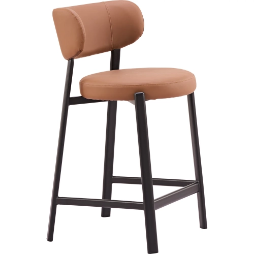 Prairie Counter Stool in Brown Vegan Leather & Black Steel (Set of 2)