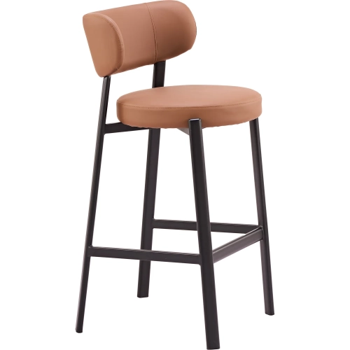 Prairie Bar Stool in Brown Vegan Leather & Black Steel (Set of 2)