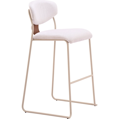 Meadow Bar Stool in Cloud White Fabric, Vegan Leather & Steel (Set of 4)