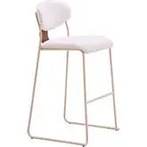 Meadow Bar Stool in Cloud White Fabric, Vegan Leather & Steel (Set of 4)