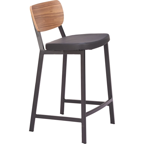 Ardenne Counter Stool in Black Metal, Black Vegan Leather & Wood (Set of 2)