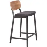 Ardenne Counter Stool in Black Metal, Black Vegan Leather & Wood (Set of 2)