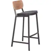 Ardenne Bar Stool in Black Metal, Black Vegan Leather & Wood (Set of 2)