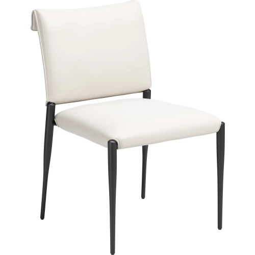 Freesia Dining Chair in White Vegan Leather & Black Steel (Set of 2)