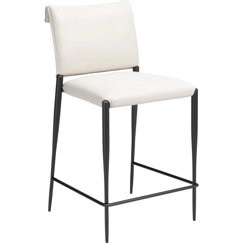 Freesia Counter Stool in White Vegan Leather & Black Steel (Set of 2)