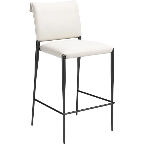 Freesia Bar Stool in White Vegan Leather & Black Steel (Set of 2)