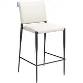 Freesia Bar Stool in White Vegan Leather & Black Steel (Set of 2)