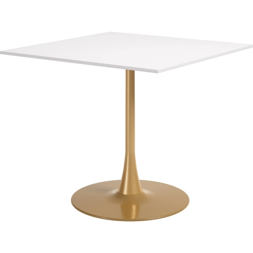 Epas 35.40" Square Dining Table in White MDF & Gold Steel