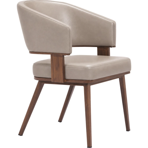 Poise Dining Chair in Brown Vegan Leather & Walnut Faux Wood Steel
