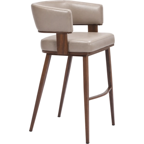 Poise Bar Stool in Brown Vegan Leather & Walnut Faux Wood Steel