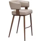 Poise Bar Stool in Brown Vegan Leather & Walnut Faux Wood Steel