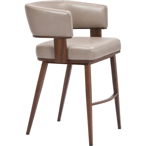 Poise Counter Stool Brown Vegan Leather & Walnut Faux Wood Steel