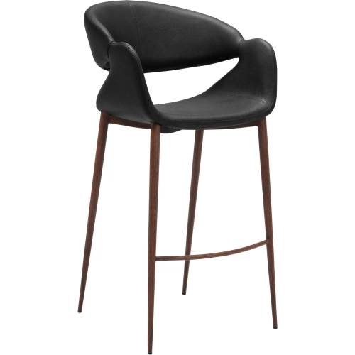 Limay Bar Stool in Black Vegan Leather & Walnut Faux Wood Steel