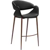 Limay Bar Stool in Black Vegan Leather & Walnut Faux Wood Steel