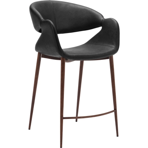 Limay Counter Stool in Black Vegan Leather & Walnut Faux Wood Steel