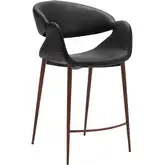 Limay Counter Stool in Black Vegan Leather & Walnut Faux Wood Steel