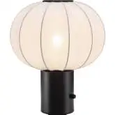 Wisteria Table Lamp with Charging in Black Steel & Beige Fabric