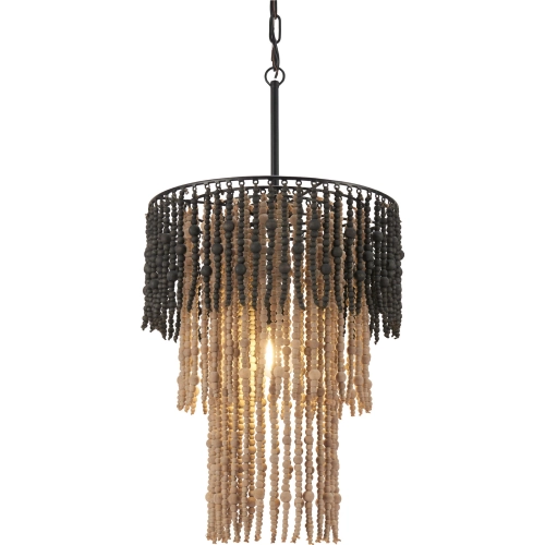 Bizu Ceiling Lamp in Black Steel & Black & Beige Wood Beads