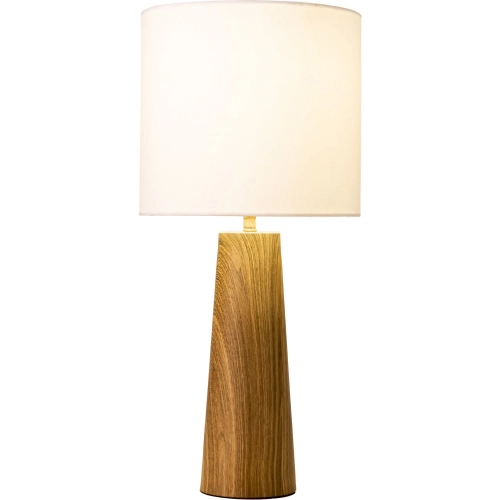 Woonari Solar Table Lamp in Brown Faux Wood Steel & White Fabric