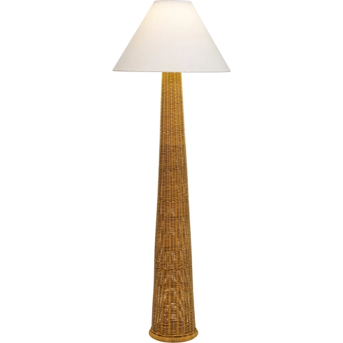 Palmia Solar Floor Lamp in Natural Synthetic Rattan Weave & White Fabric